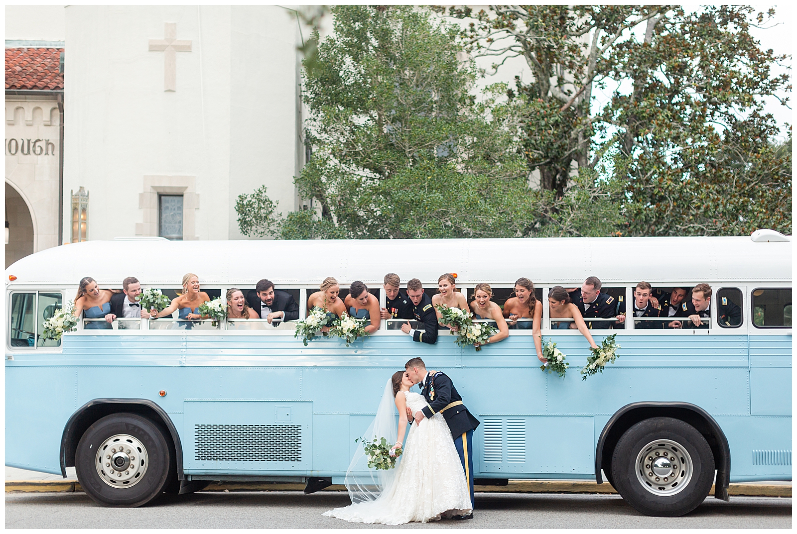 Lowcountry valet bus with bridal party