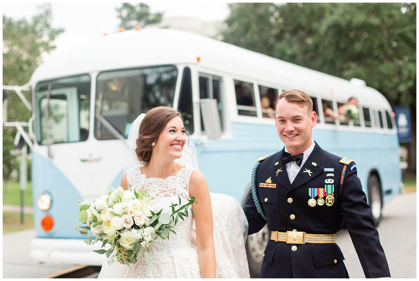 Bride and Groom with Lowcountry Valet Bus