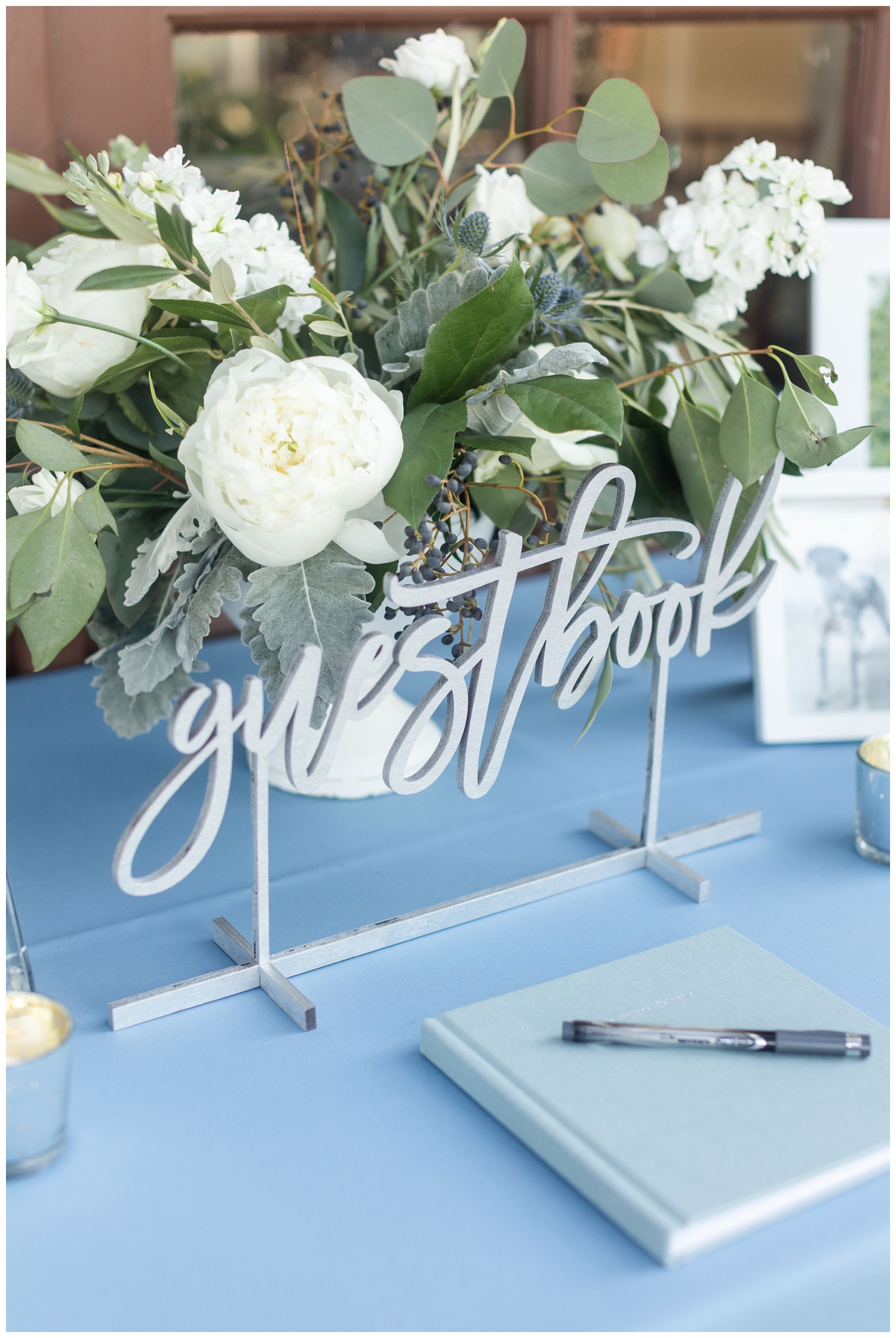 pale blue wedding guestbook and sign