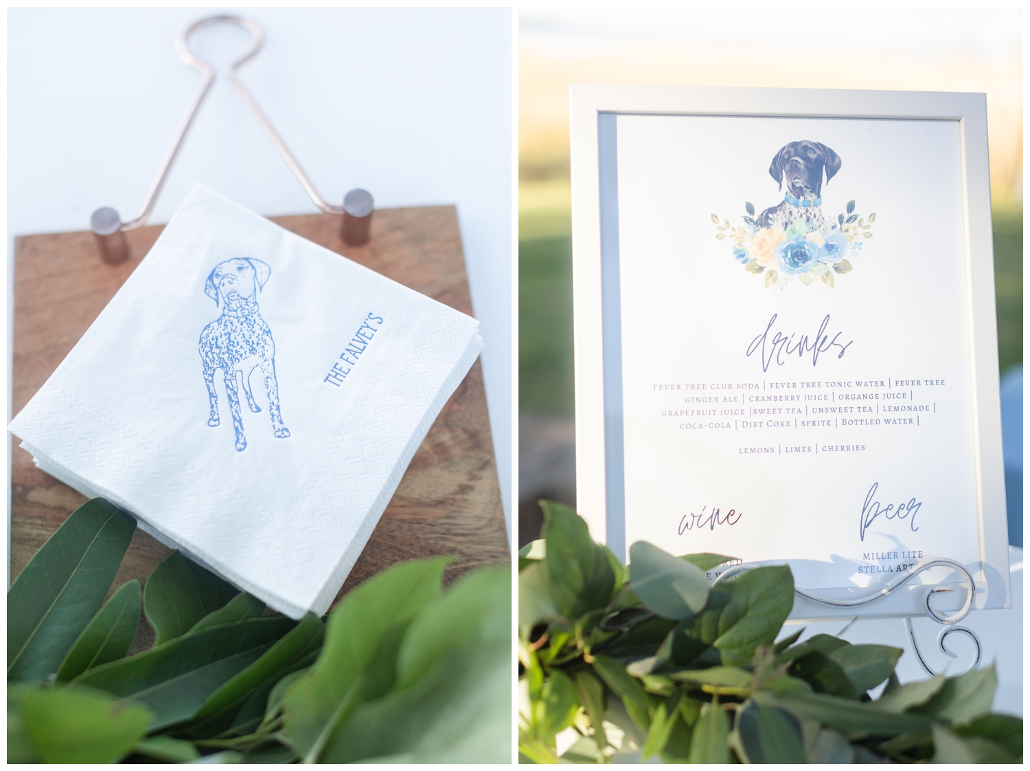 personalized wedding napkins with a dog
