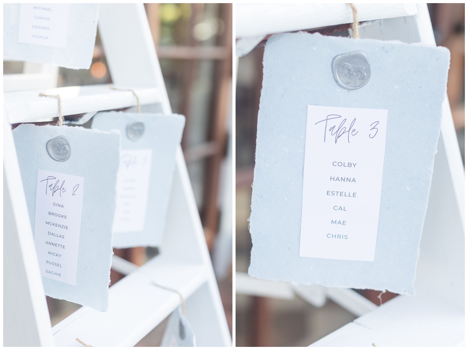 table cards for a Charleston micro wedding