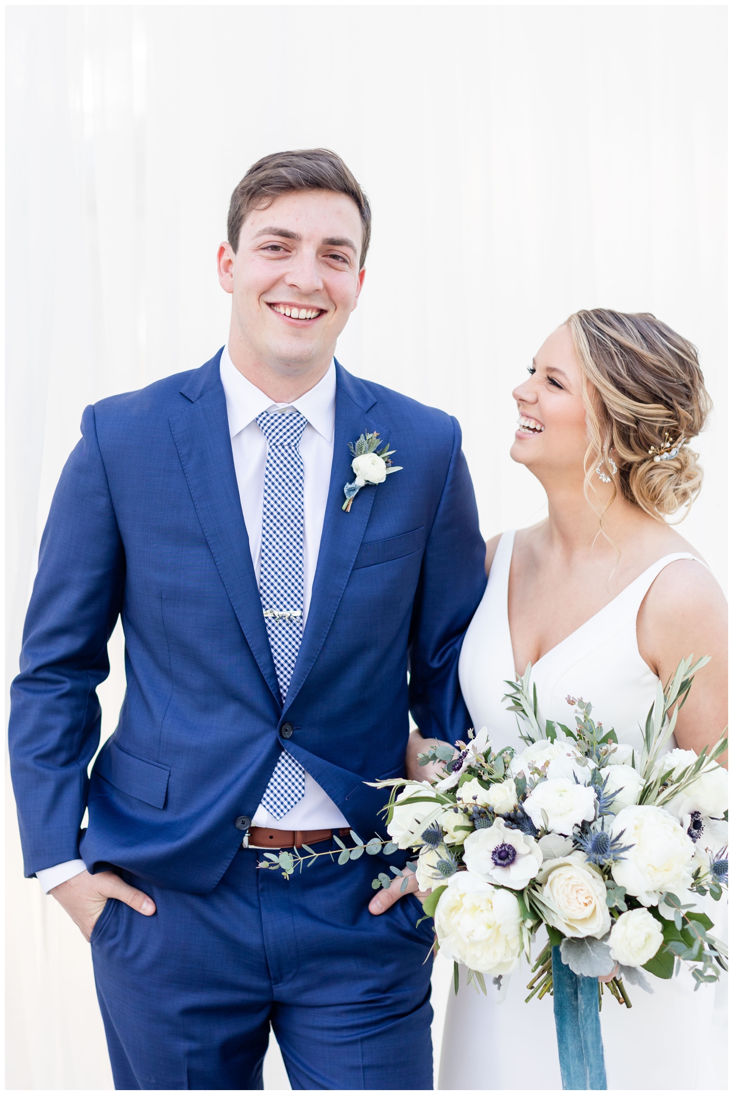 smiling bride and groom during wedding with Natasha Coyle Photography