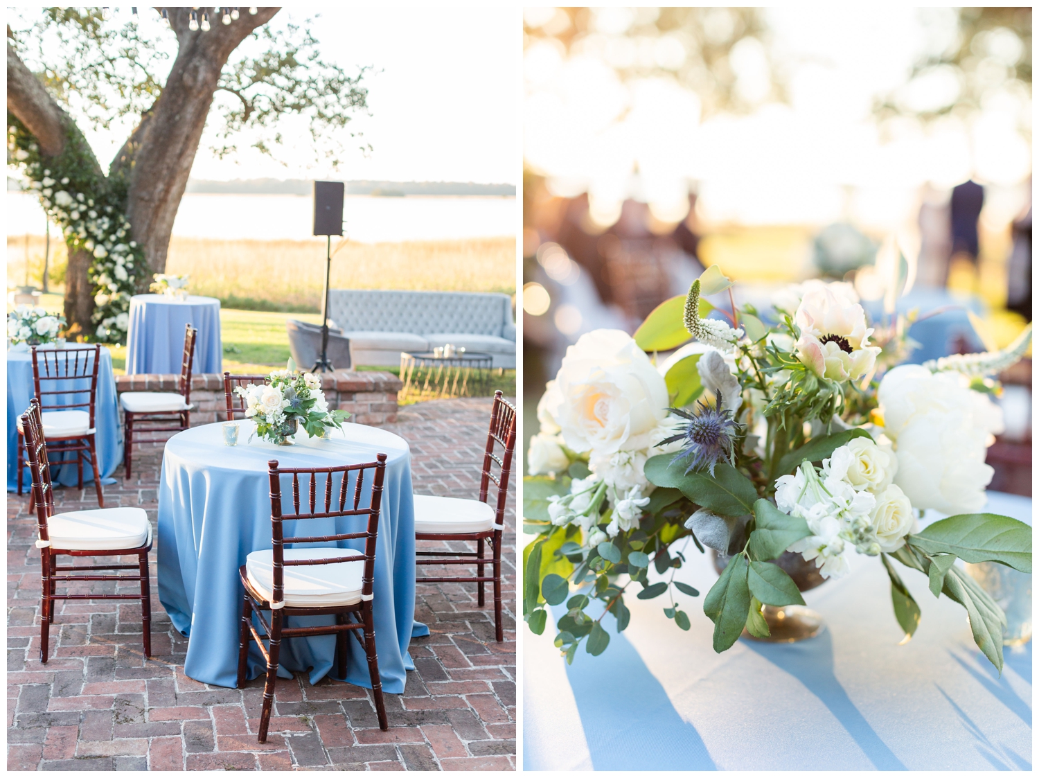 outdoor tablescape for cocktail hour at The River House Lowndes Grove in Charleston, South Carolina