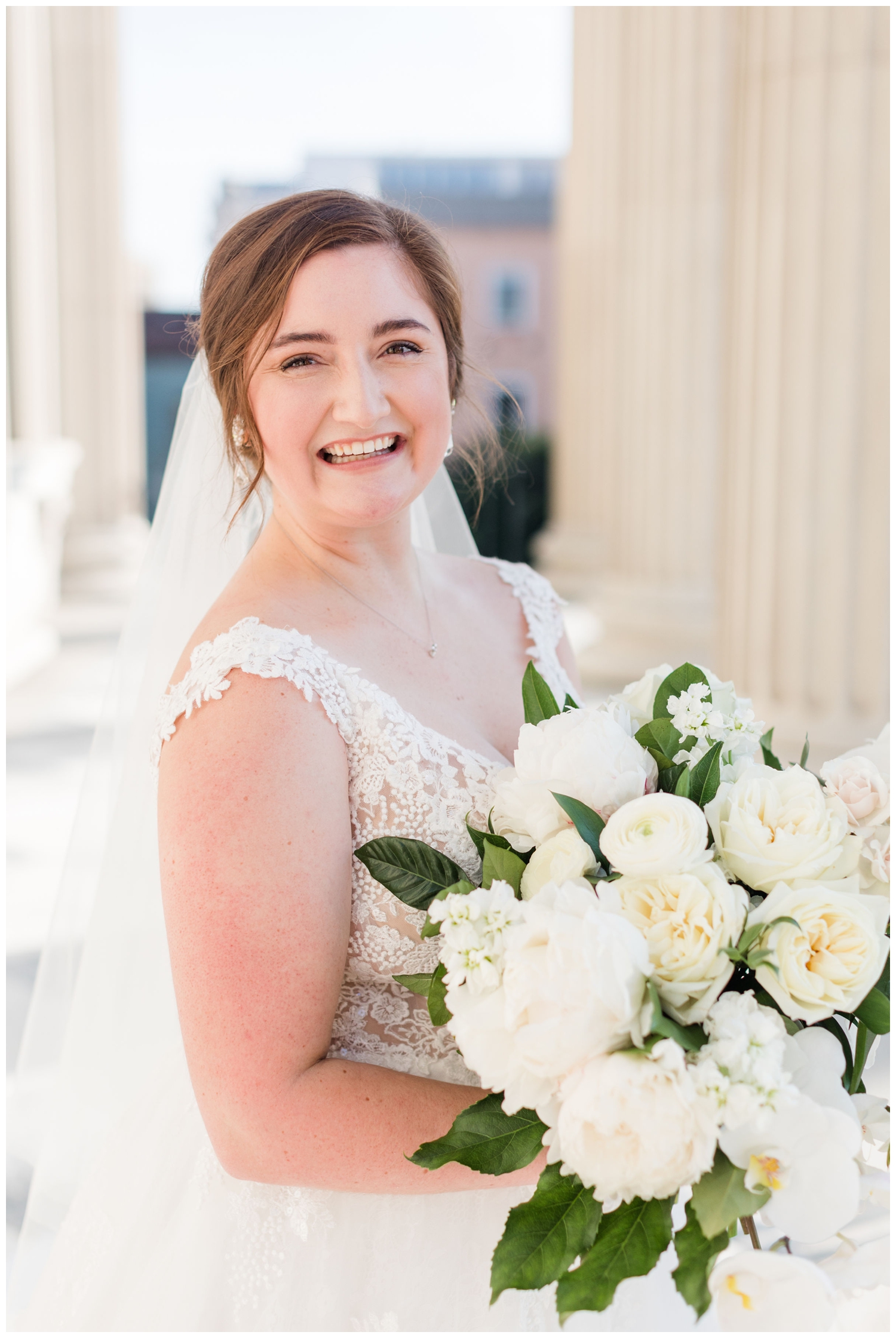 bridal portrait with all white bouquet at Charleston Micro Wedding
