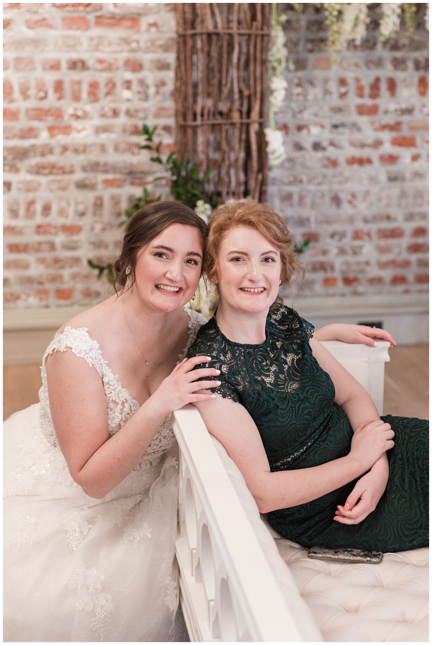 bride with friend at timeless Charleston micro wedding