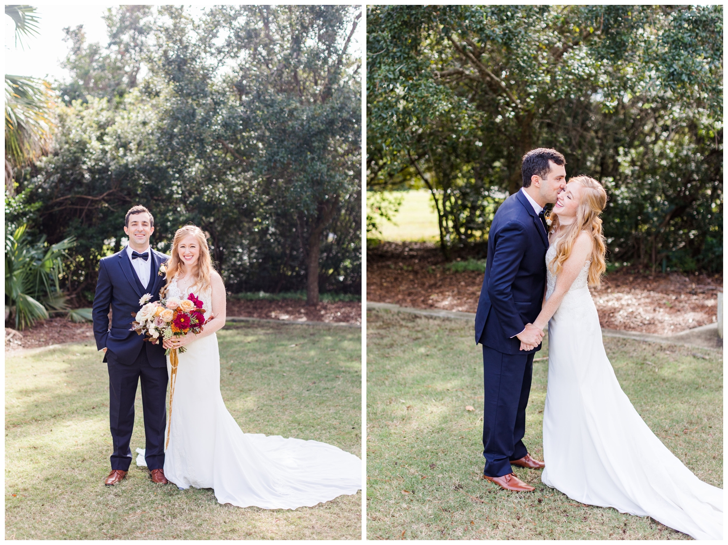 bride and groom portraits for a colorful fall Charleston wedding