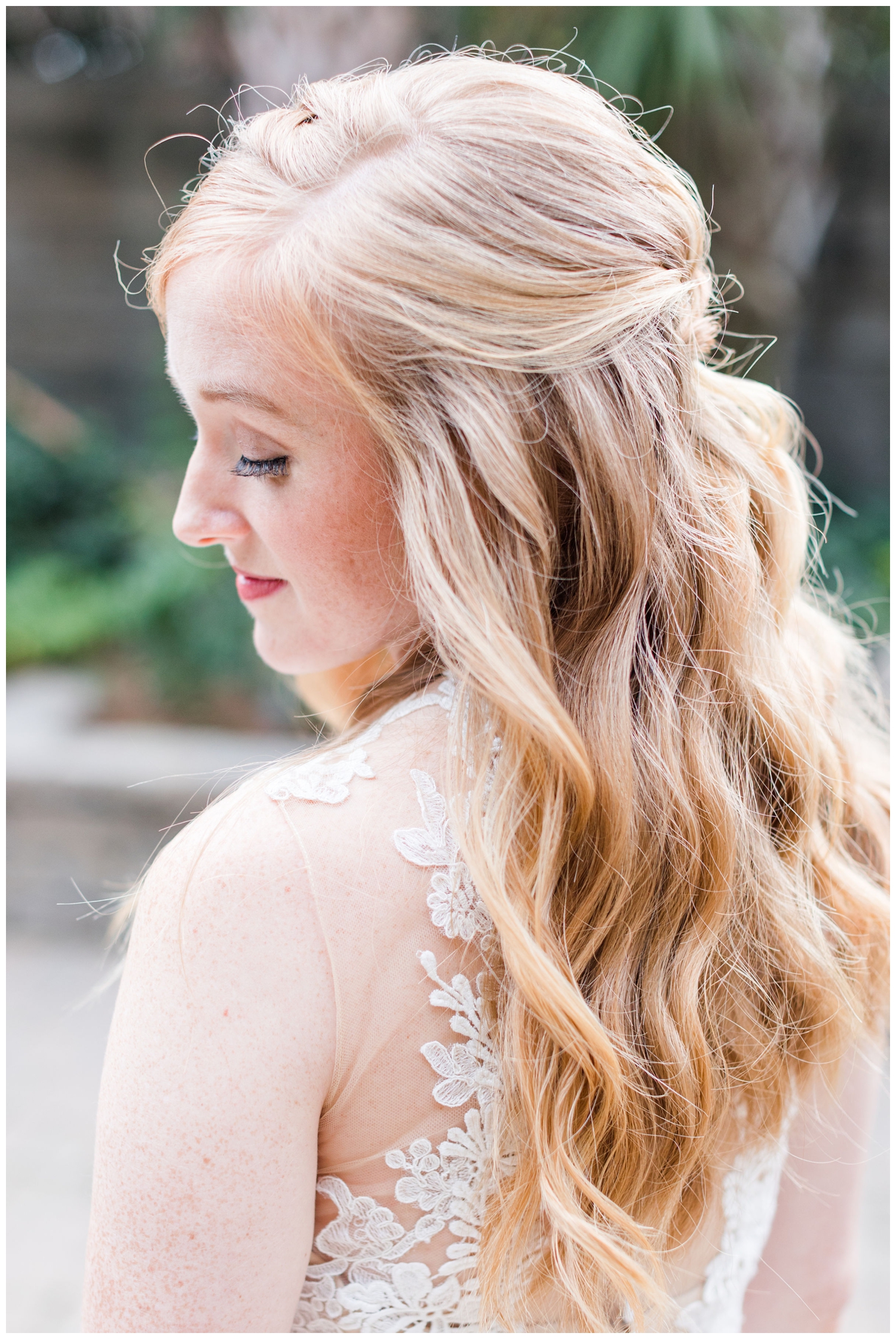 close up bridal portrait for a colorful fall Charleston wedding