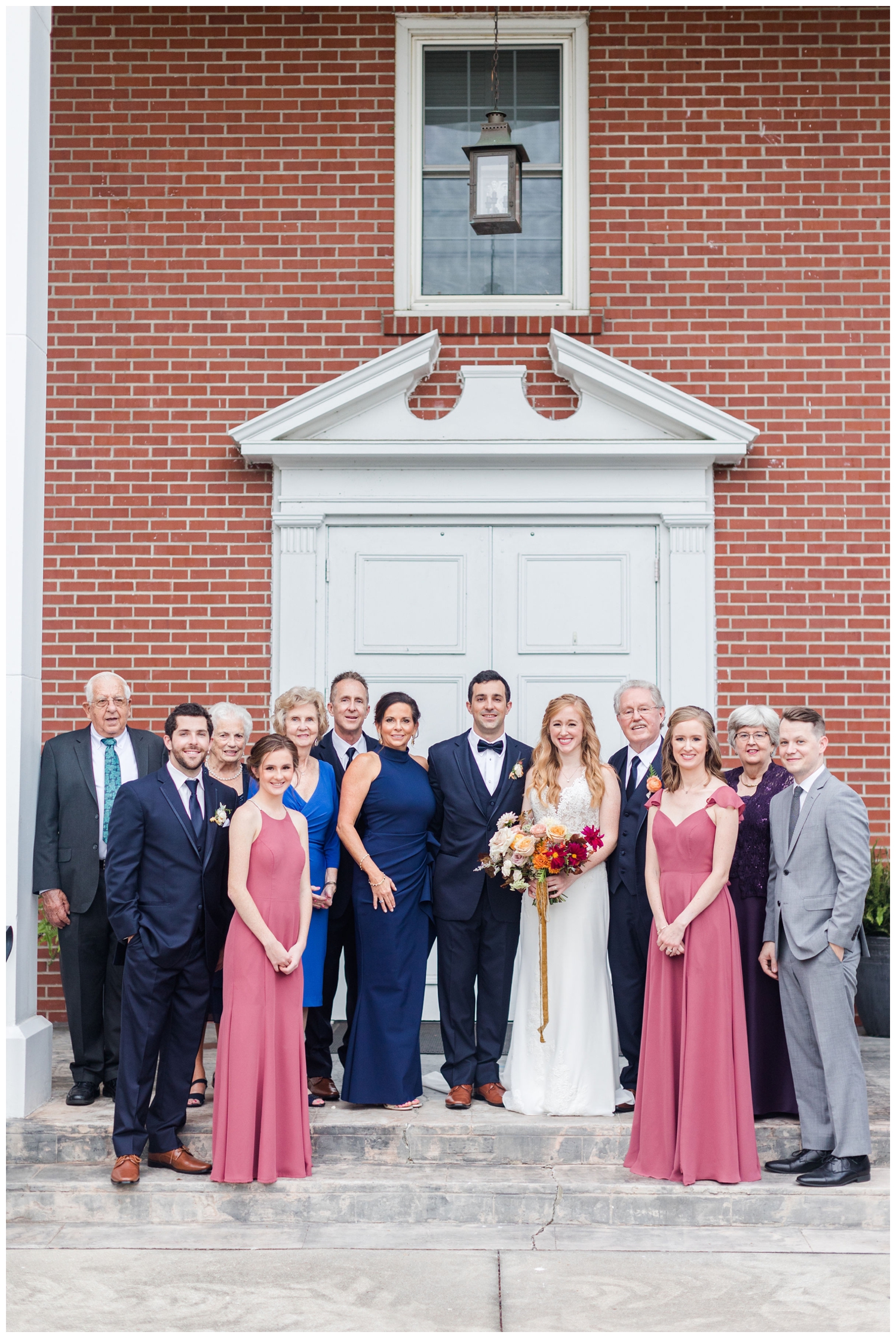 family formals for a colorful fall Charleston wedding outside John Wesley United Methodist church