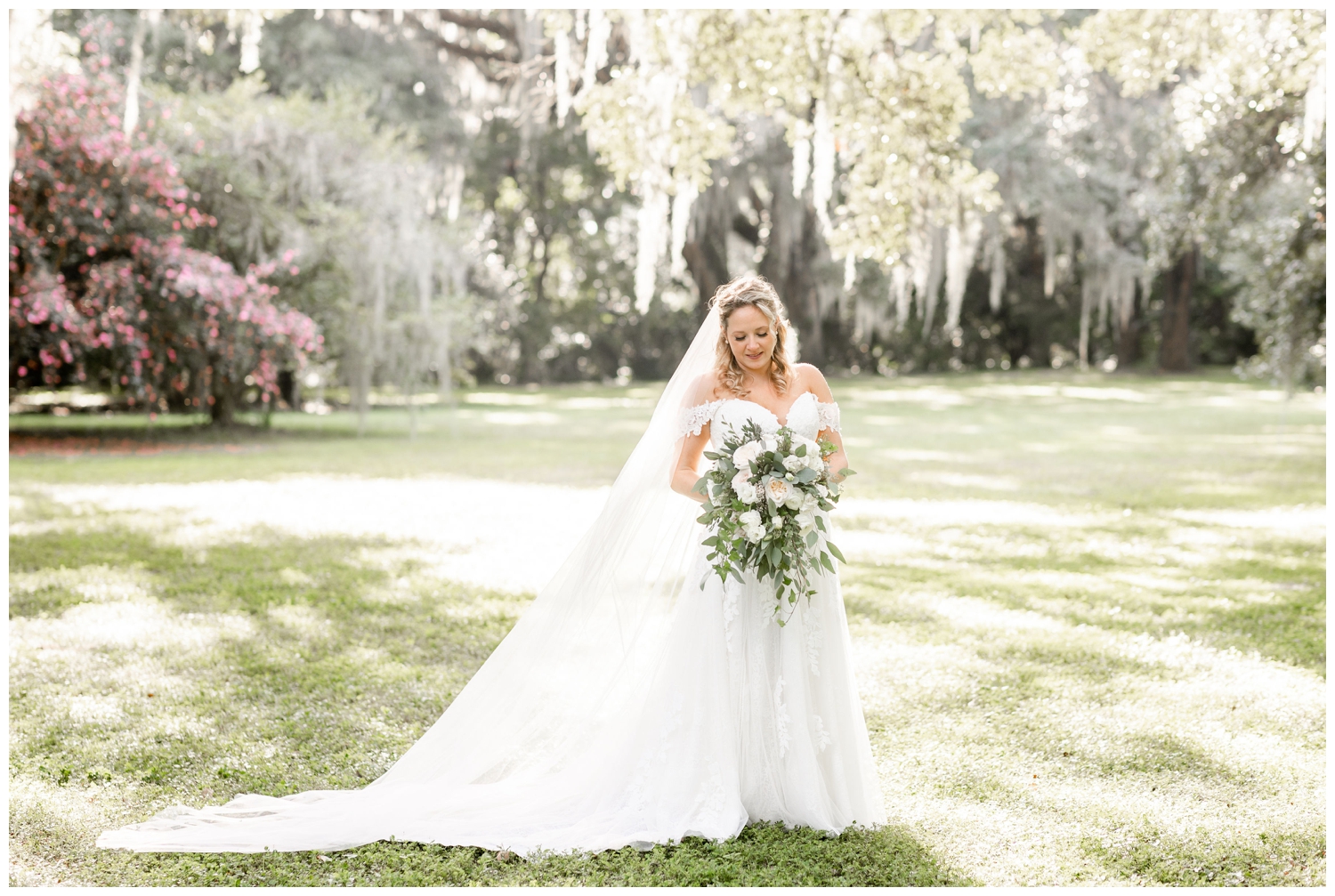 bridal portrait on the lawn at Legare Waring House