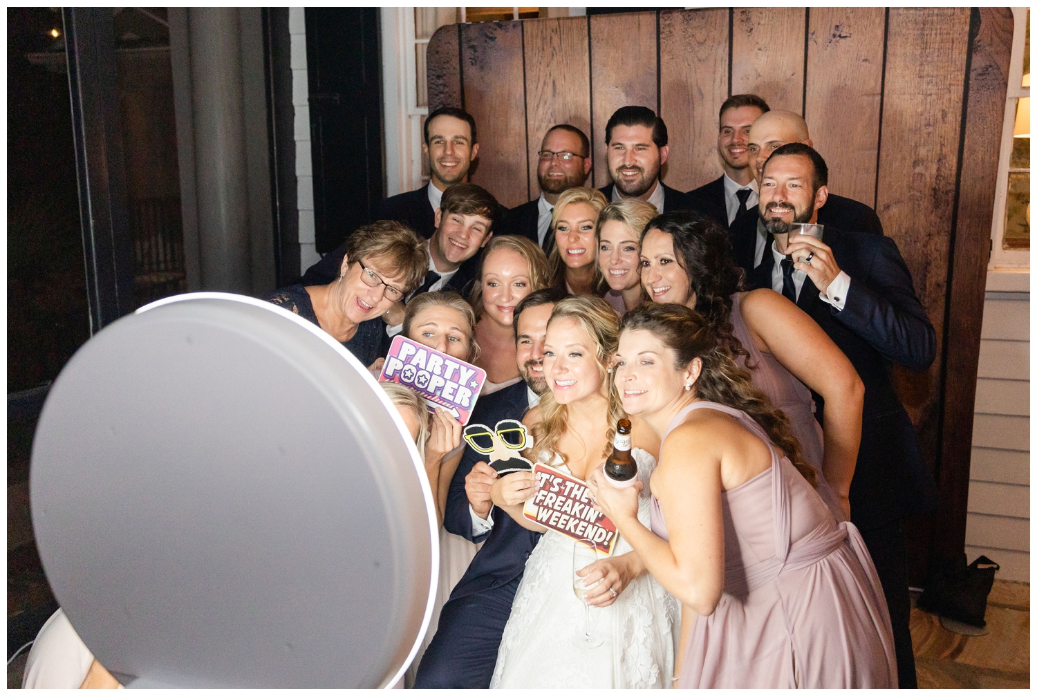 bridal party photo at reception inside Legare Waring House
