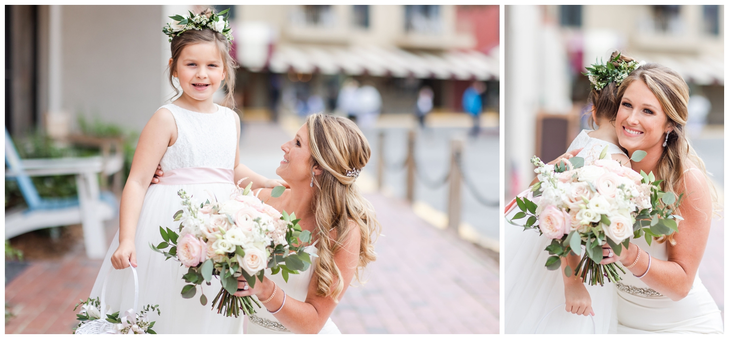 bride smiling with her flower girl for at Sea Pines Resort wedding