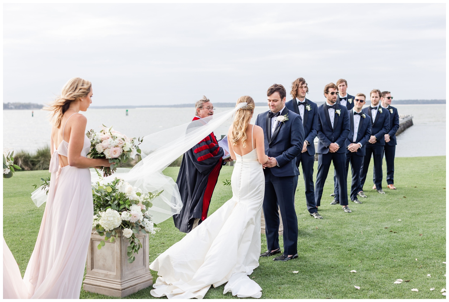 bride and groom holding hands during Sea Pines Resort wedding ceremony