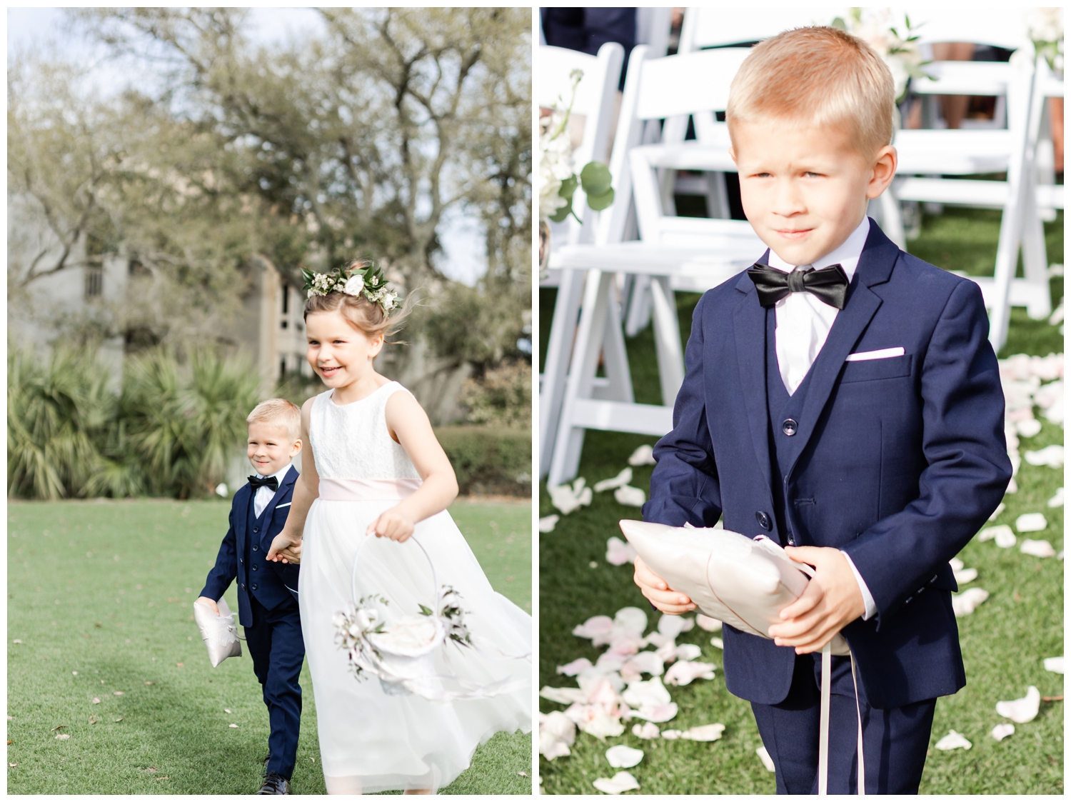 flower girl and ring bearer walking down the aisle at outdoor wedding ceremony in Hilton Head