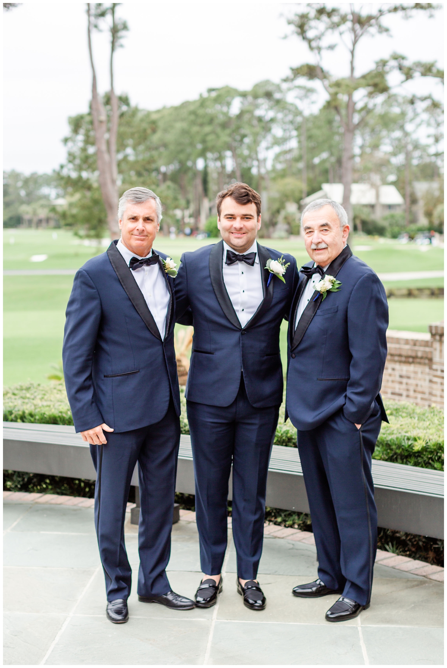groom with father and grandfather at Sea Pines Resort wedding venue