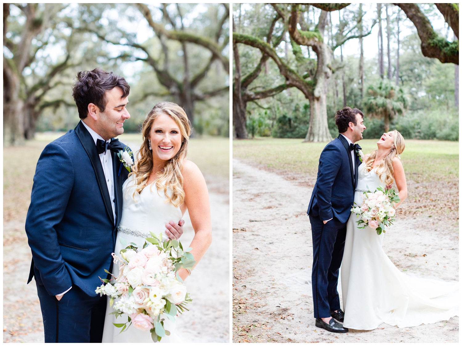 bride and groom laughing during portraits at Sea Pines Resort in Hilton Head