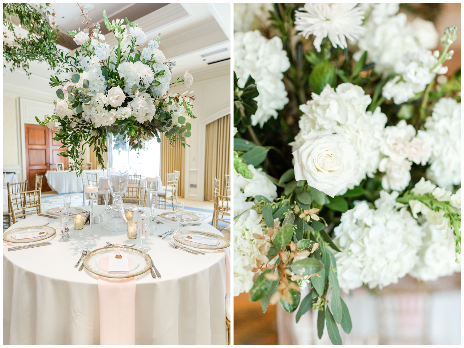 white table with white florals