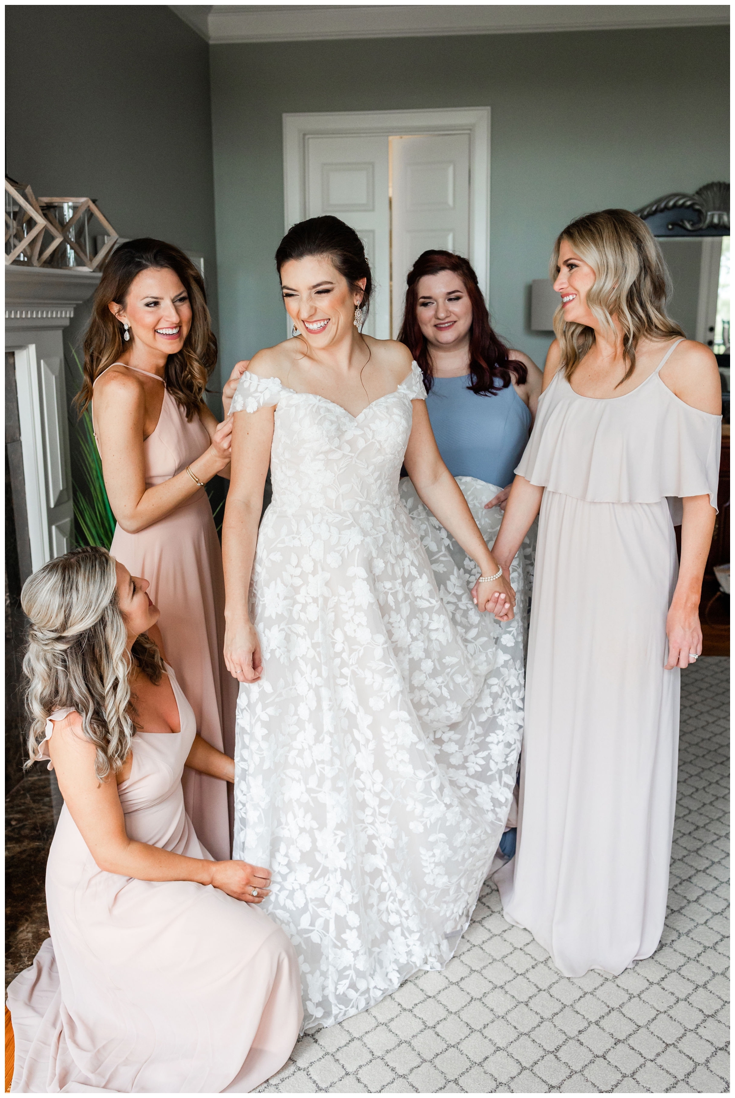 bride and bridesmaids getting ready at intimate Hilton Head wedding