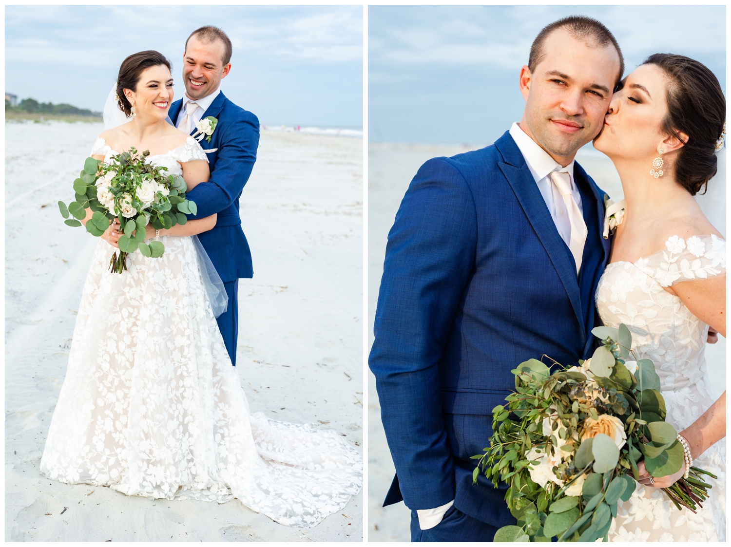 bride and groom kissing on the beach at Hilton Head wedding