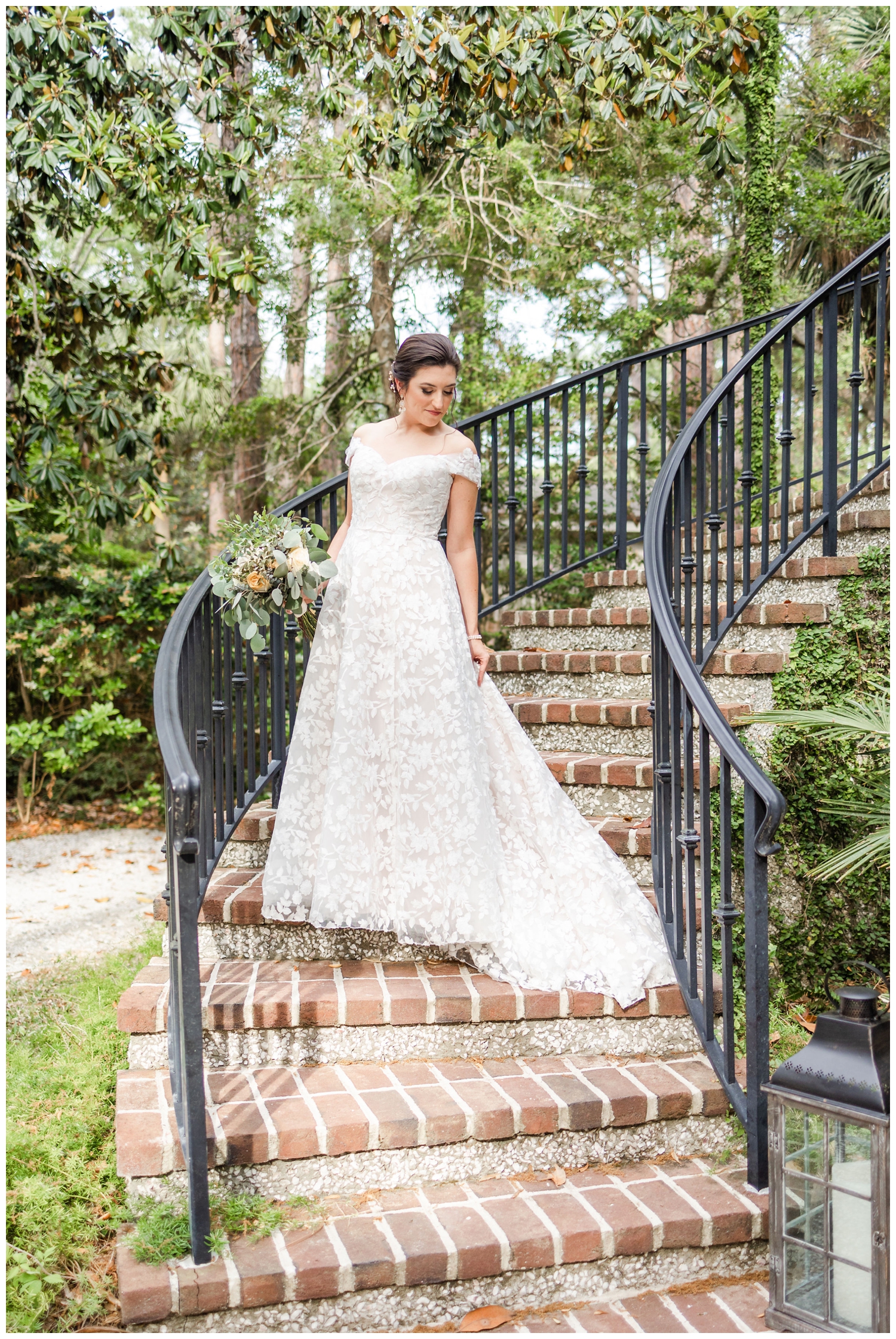 bridal portrait on staircase at intimate Hilton Head wedding