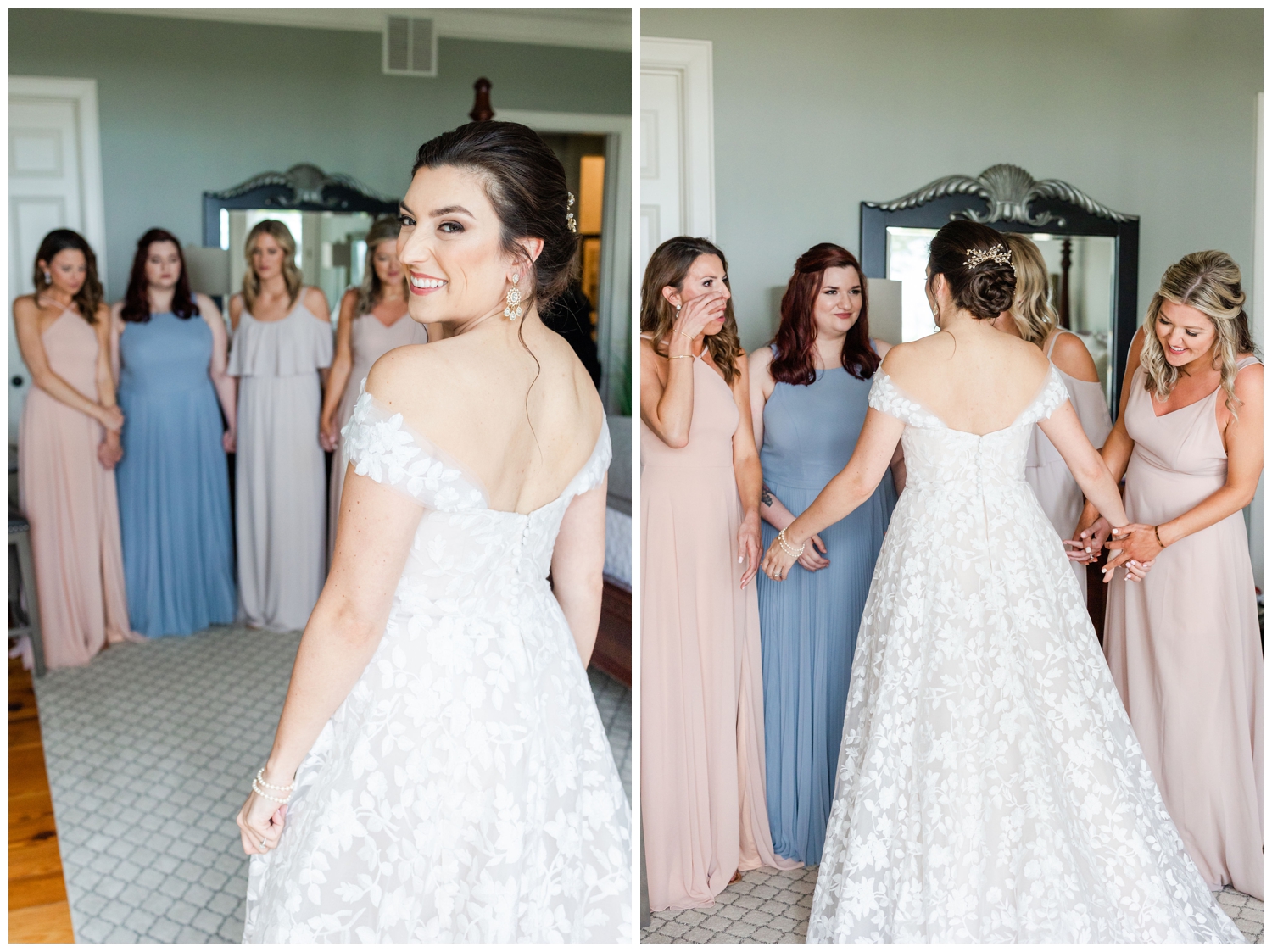 bride reveal with bridesmaids at intimate Hilton Head wedding