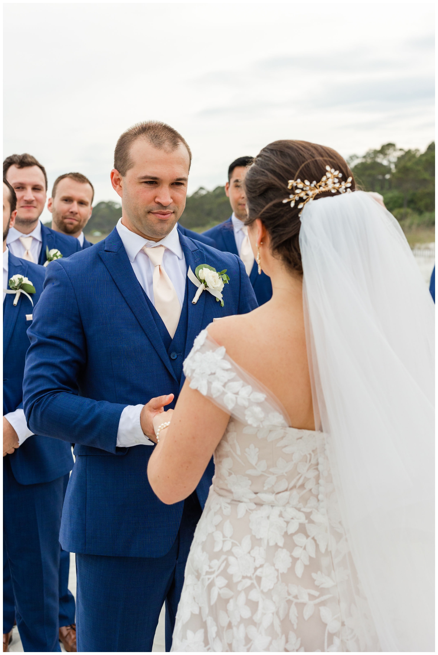 groom looking at his bride at Hilton Head wedding beach ceremony