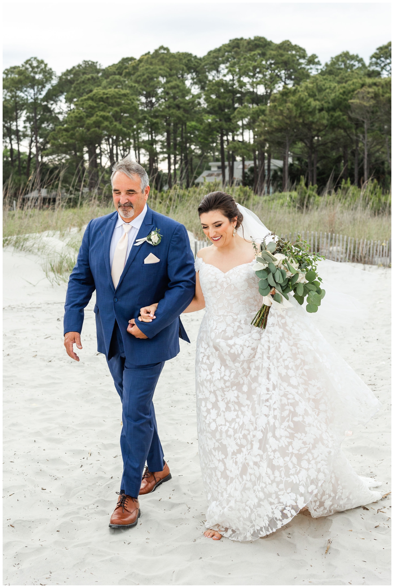 father walking bride down the aisle at intimate Hilton Head wedding