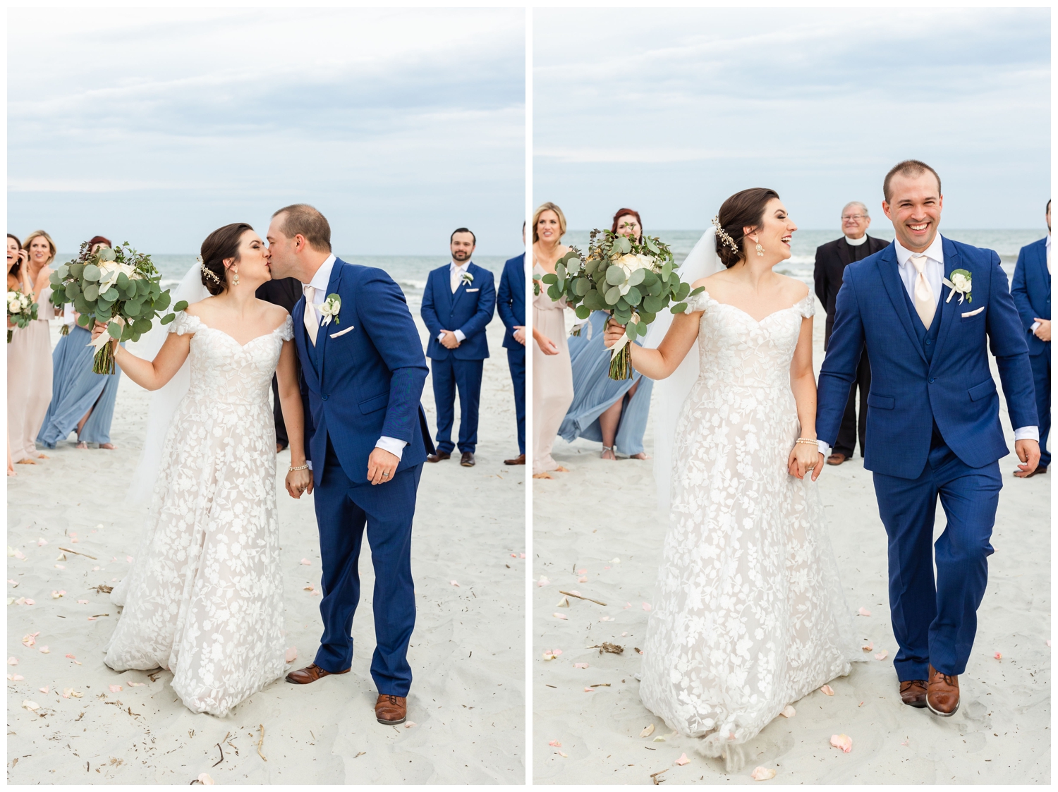 newlyweds exiting beach ceremony at Hilton Head