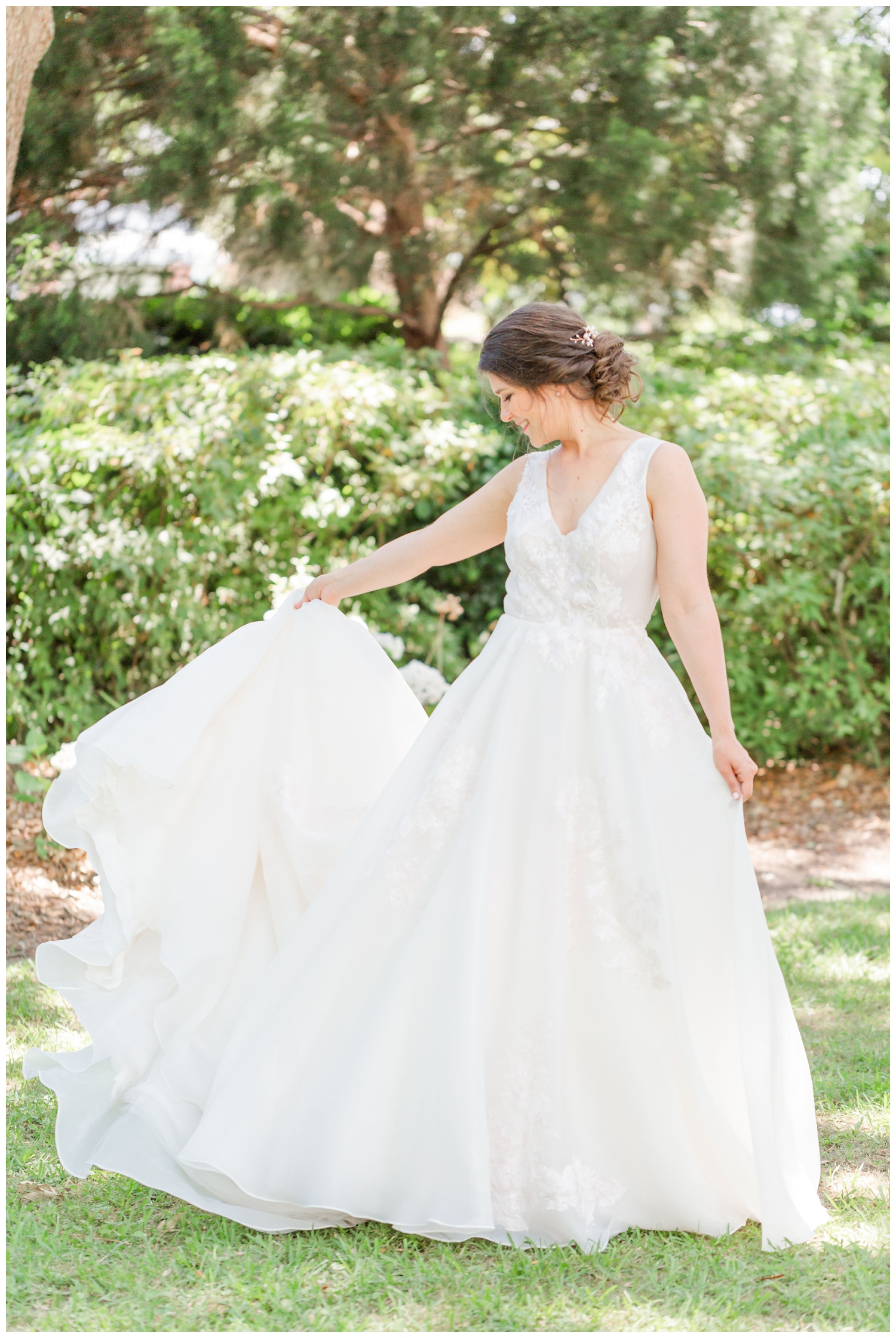 bridal portrait on lawn at spring Lowndes Grove wedding