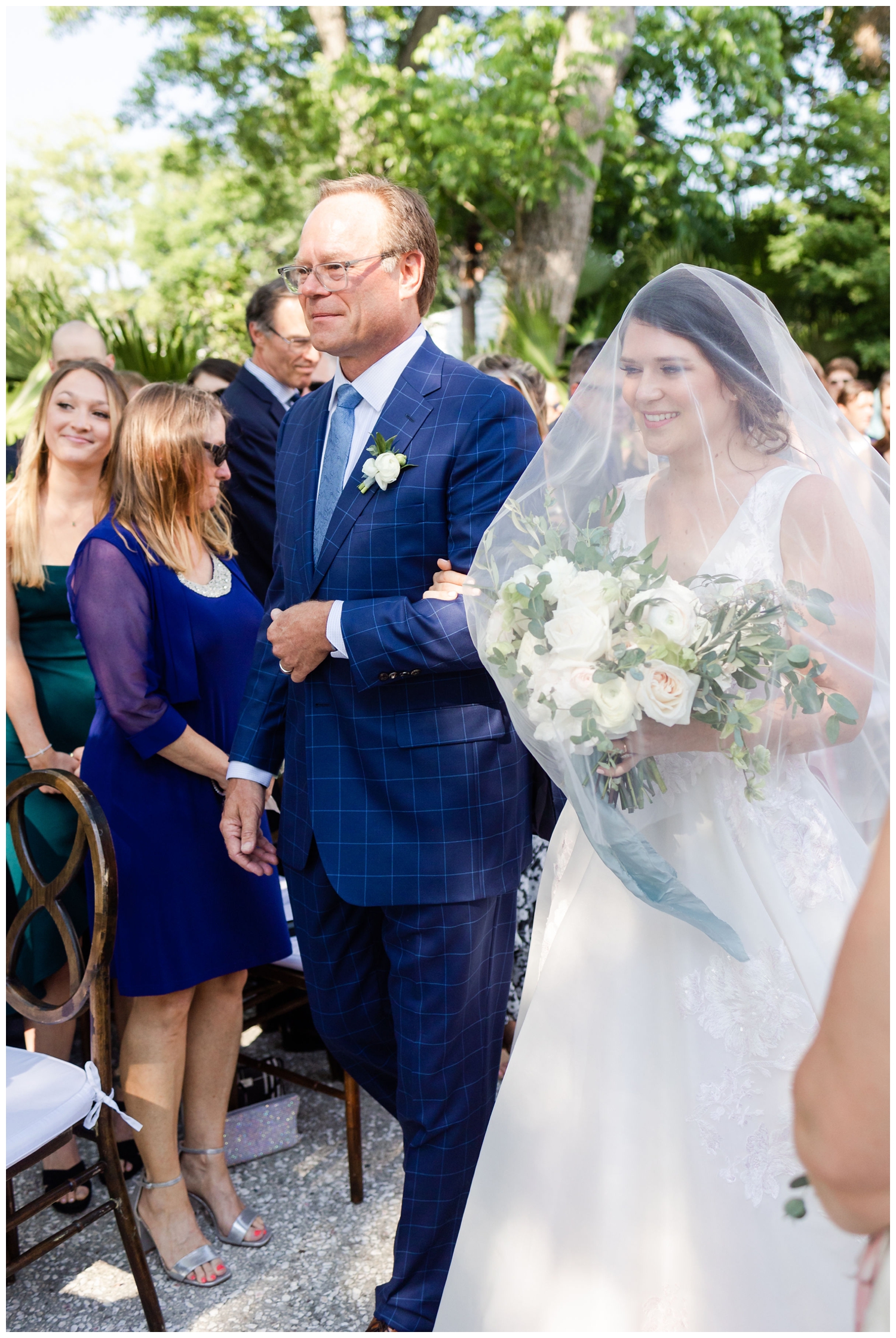 father walking bride down the aisle for outdoor spring Lowndes Grove wedding