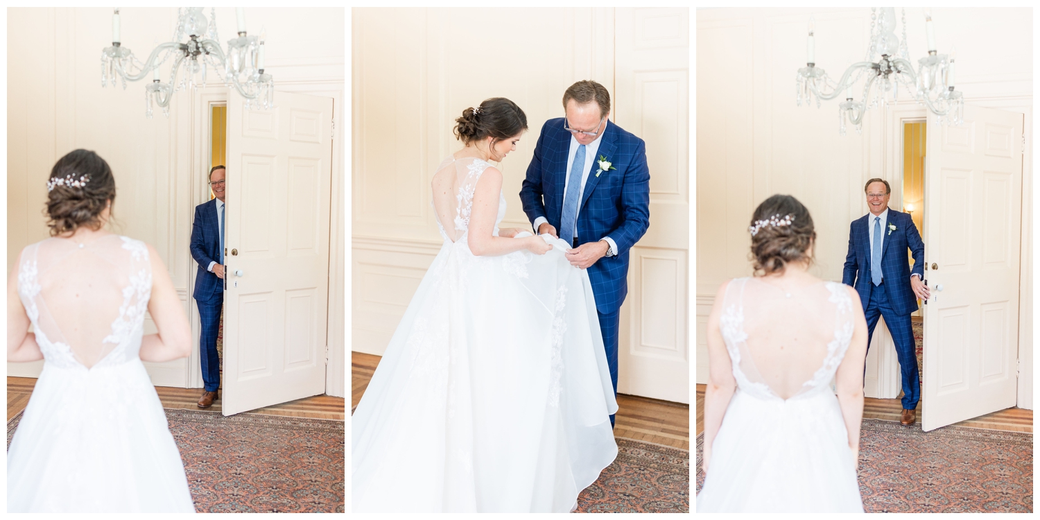 father daughter first look inside a spring Lowndes Grove wedding