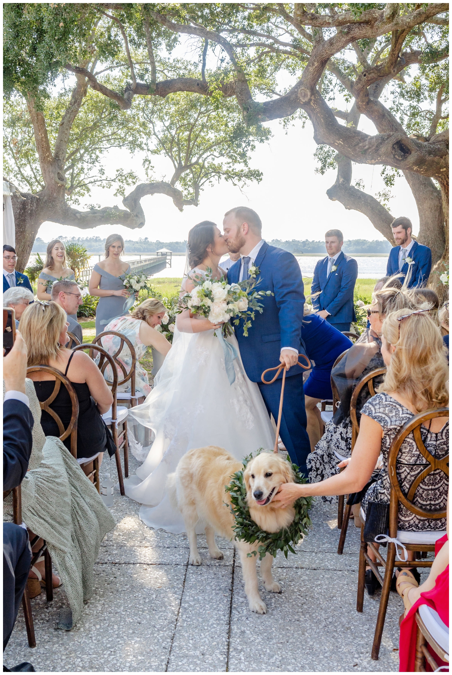 newlywed exit ceremony with dog