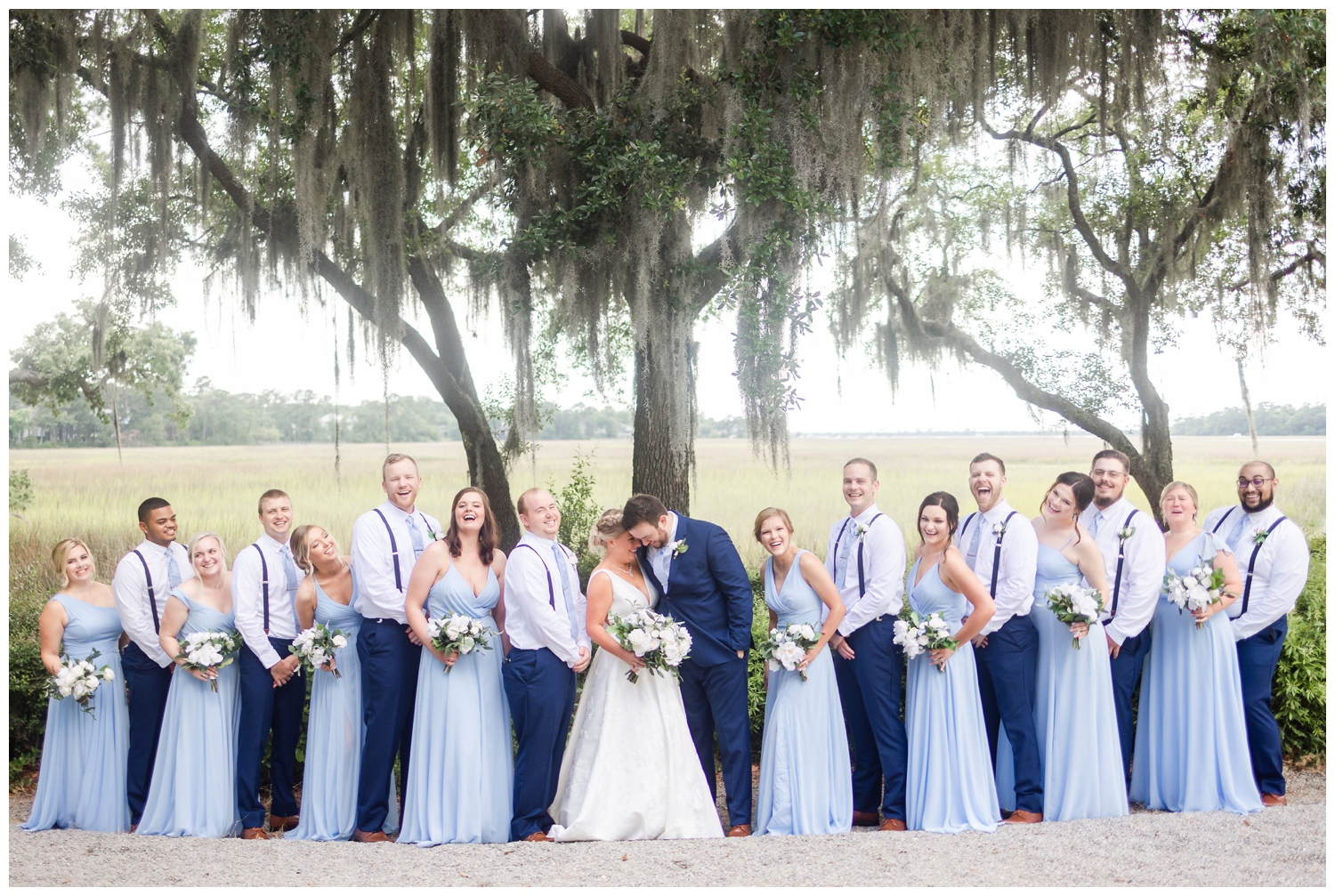 full bridal party portrait outdoors at summer Creek Club at I'on wedding