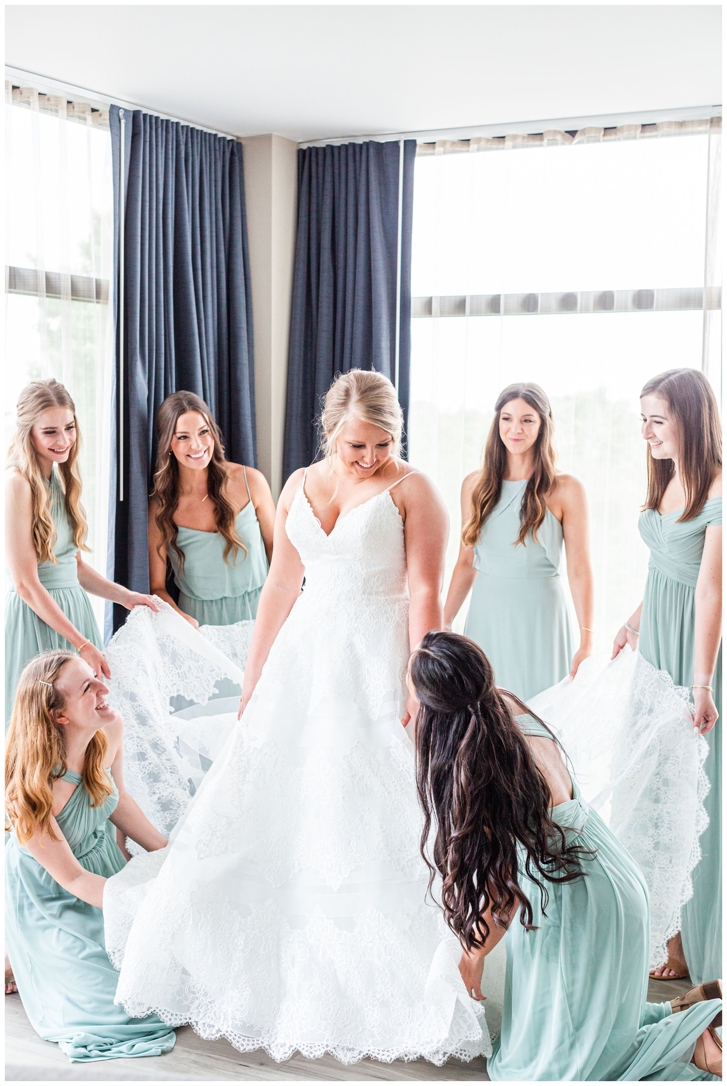 bride and bridesmaids getting ready portrait