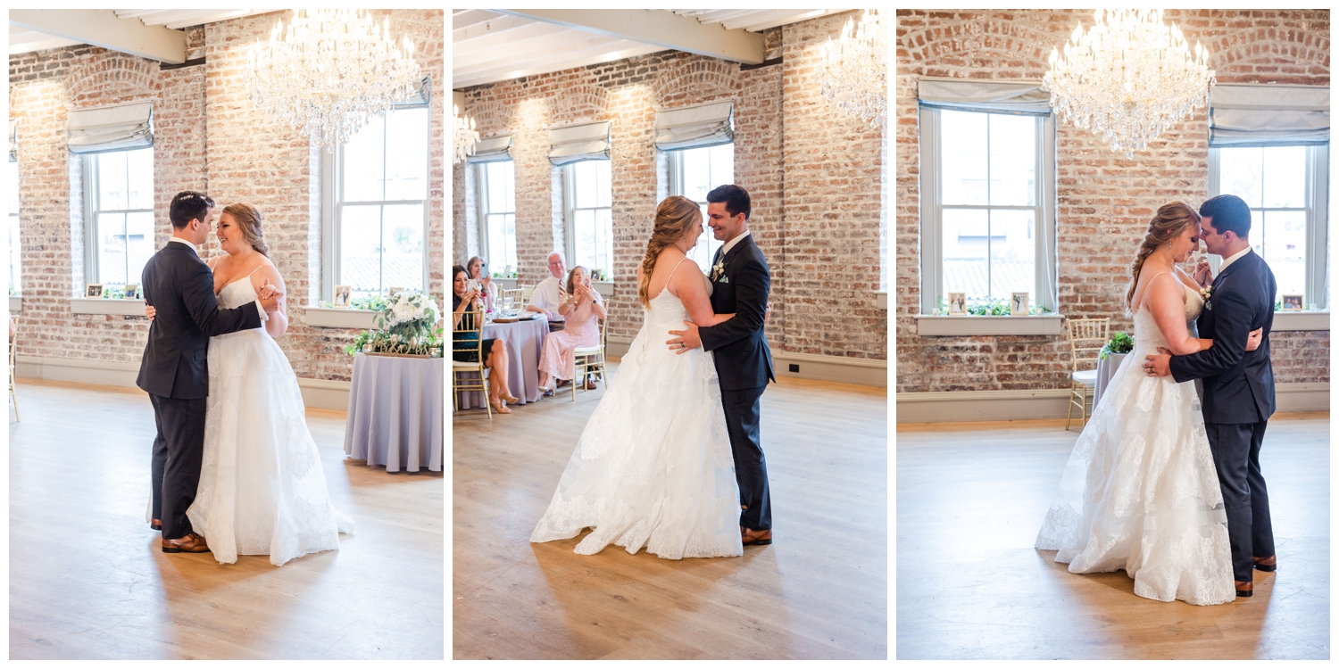 bride and groom first dance Charleston Merchants Hall Reception