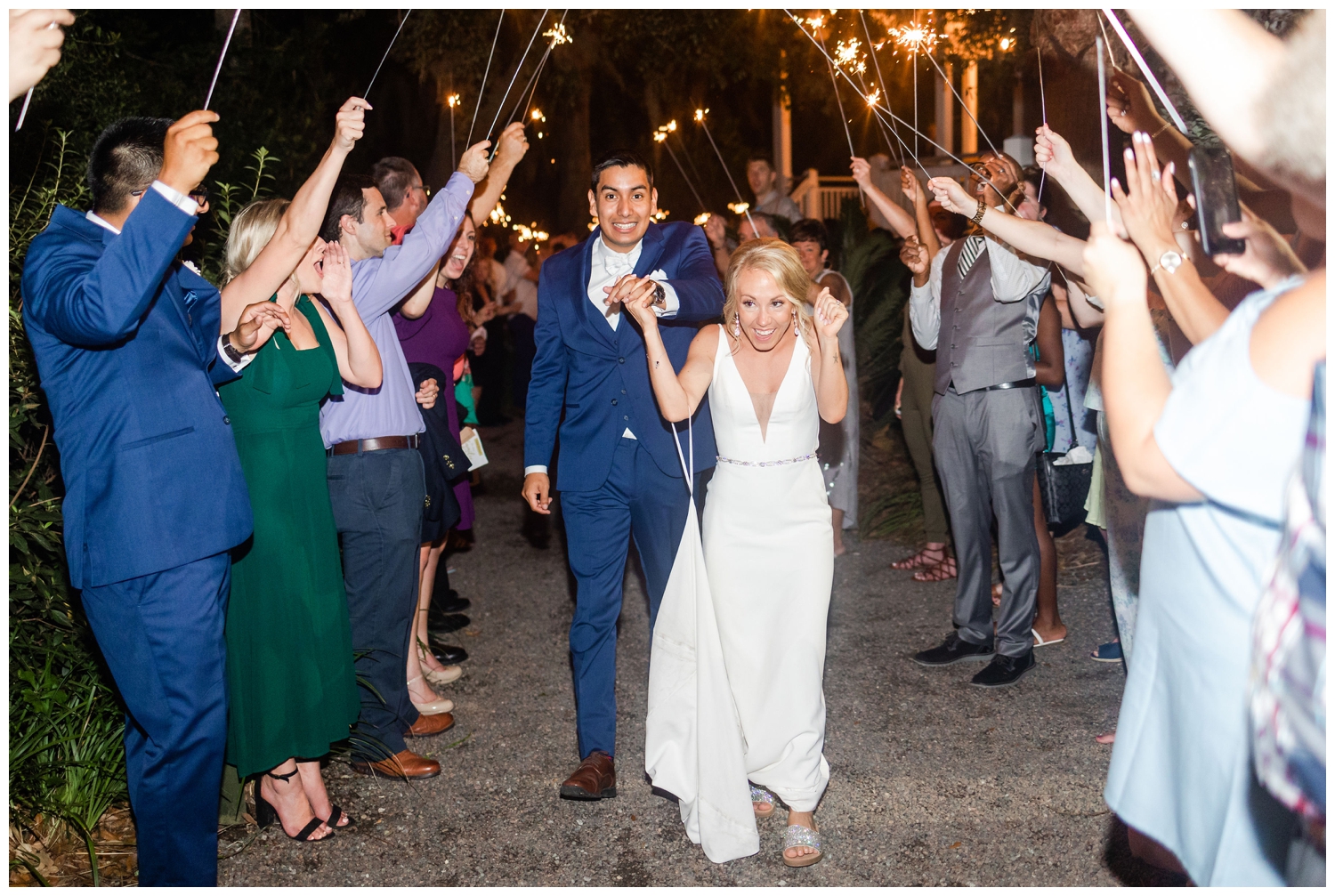 bride and groom sparkler exit southern summer wedding Charleston