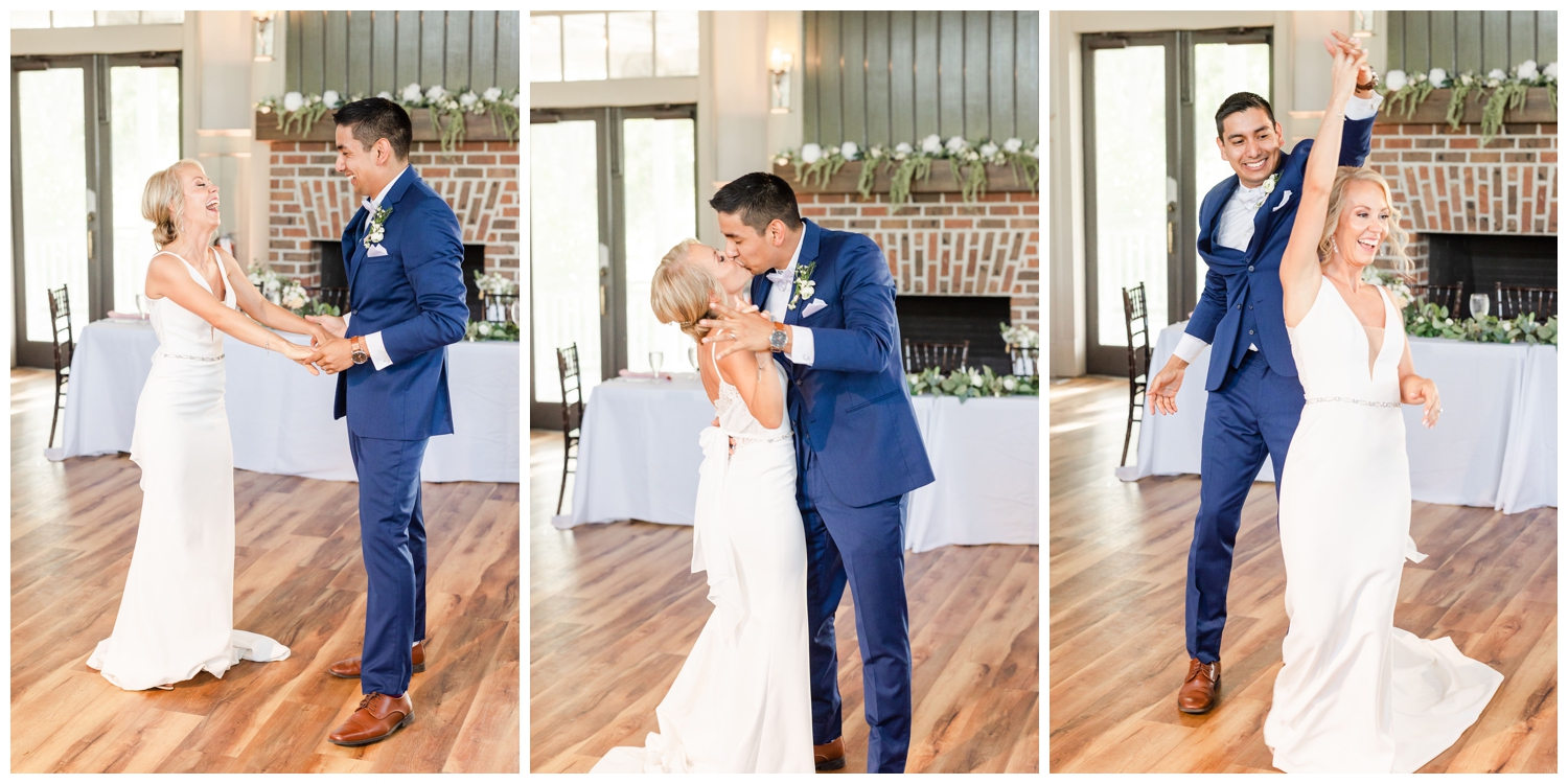 bride and groom first dance inside reception at Creek Club I'On