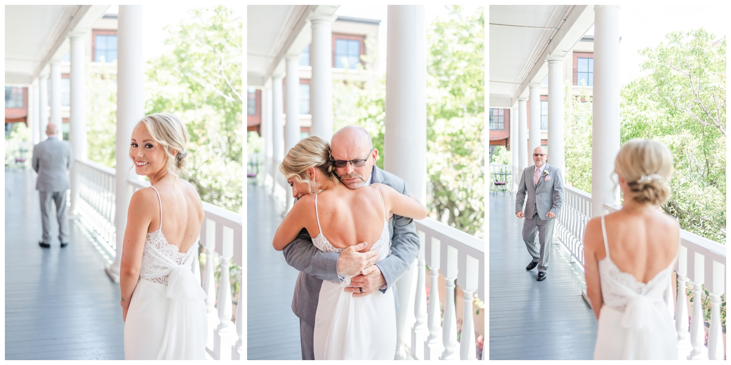 southern summer wedding Charleston first look with bride and father