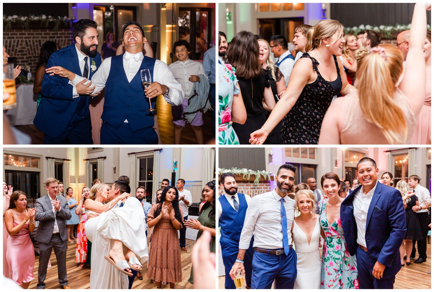 collage of photos of guest dancing at reception
