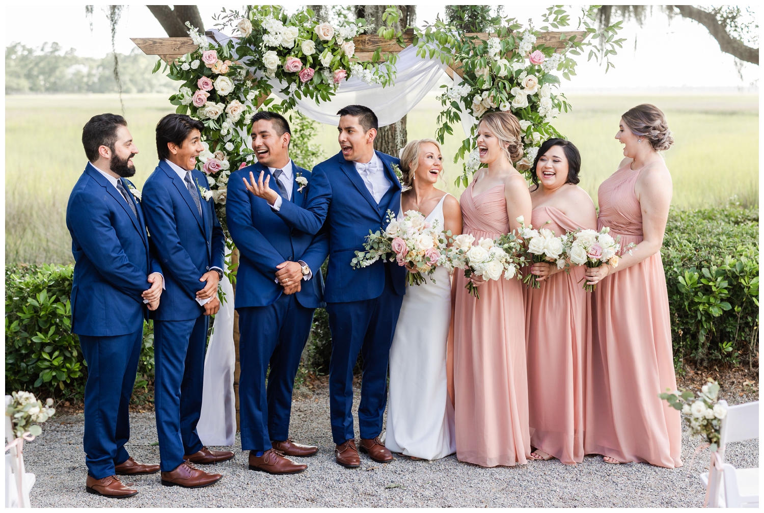 southern summer wedding Charleston bridal party portrait outdoors