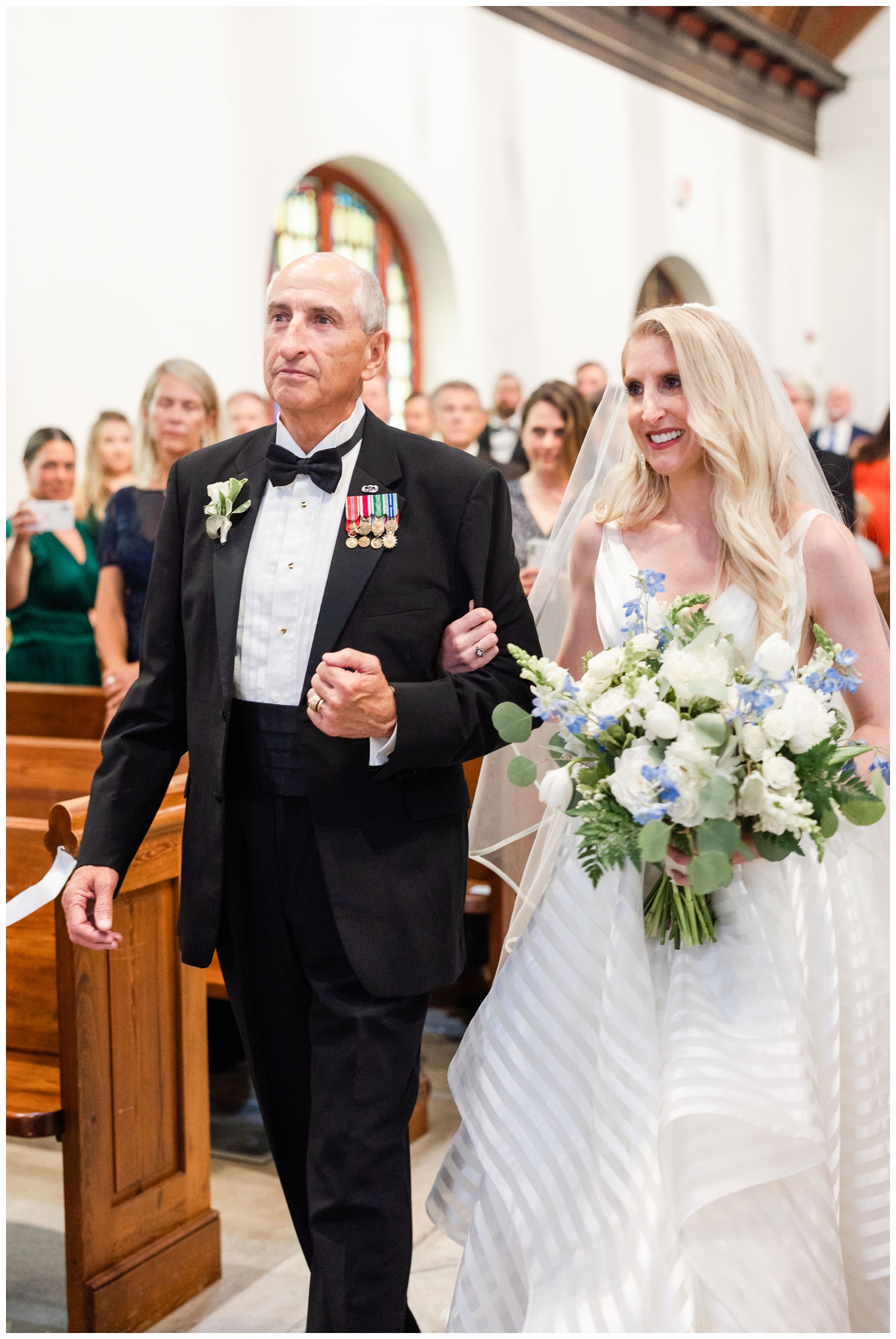 father escorting bride ceremony at St. Luke's Chapel luxury Cedar Room wedding
