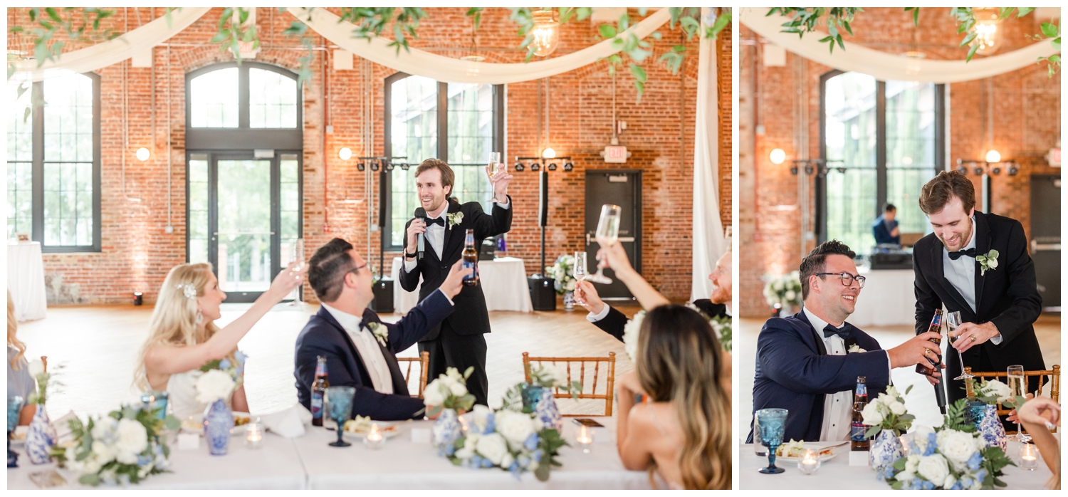 guest toasting bride and groom inside Cedar Room